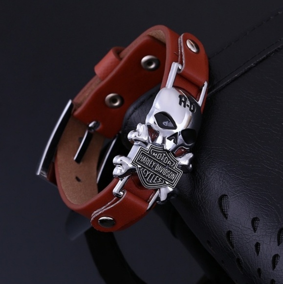 HARLEY DAVIDSON SKULL LEATHER BRACELET - Picture 4 of 4